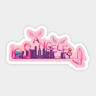 Zoolos LA Dreams: Pink and Purple Watercolor Letter Art with Iconic Landmarks – Exclusive Los Angeles Tee Sticker